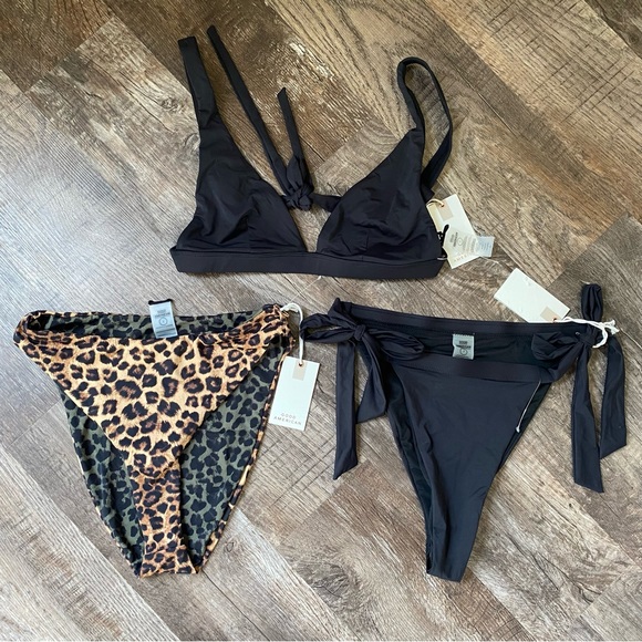 Good American Women Perfect Bikini Triangle - Leopard & Black Bottoms -New W/Tag - Picture 1 of 13